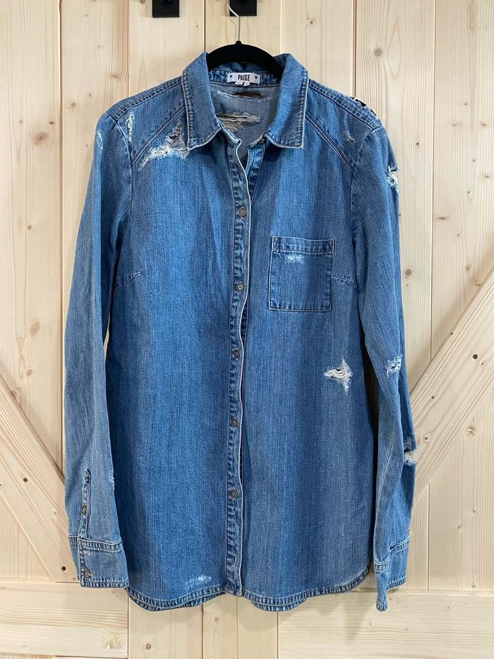 Paige Denim Shirt Size M Distressed Long Sleeve Button Down